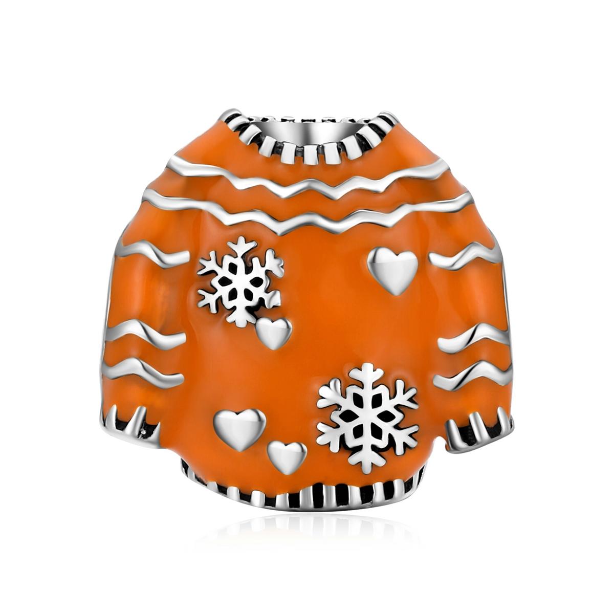 Orange Winter Sweater Enamel Sterling Silver Bead Charm Pendant Bracelet Necklace