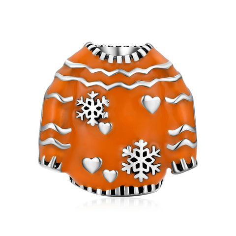 Orange Winter Sweater Enamel Sterling Silver Bead Charm Pendant Bracelet Necklace