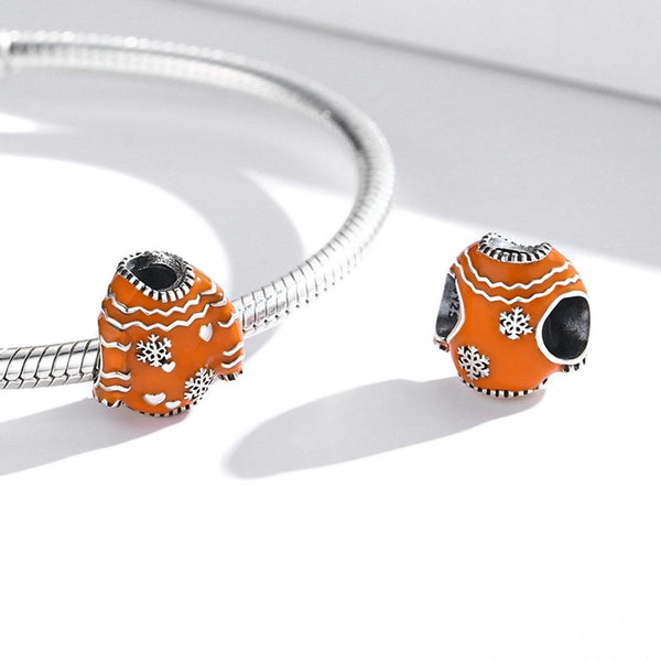 Orange Winter Sweater Enamel Sterling Silver Bead Charm Pendant Bracelet Necklace