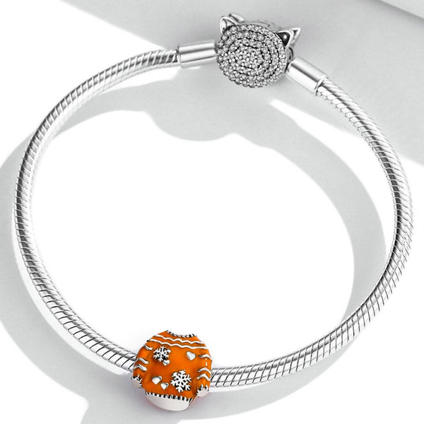 Orange Winter Sweater Enamel Sterling Silver Bead Charm Pendant Bracelet Necklace