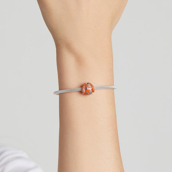 Orange Winter Sweater Enamel Sterling Silver Bead Charm Pendant Bracelet Necklace