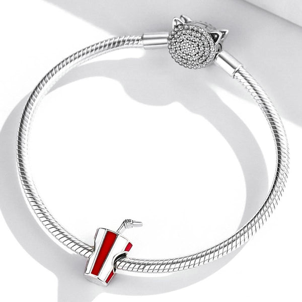 Milkshake Enamel Sterling Silver Bead Charm Bracelet Necklace Pendant