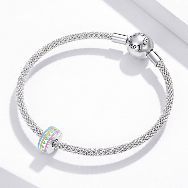 Colourful Pastel Enamel Sterling Silver Spacer Bead Charm Bracelet Necklace