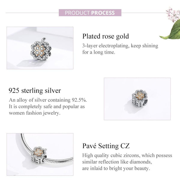 Four Leaf Clover Sterling Silver Zircon CZ Bead Charm Pendant Bracelet Necklace