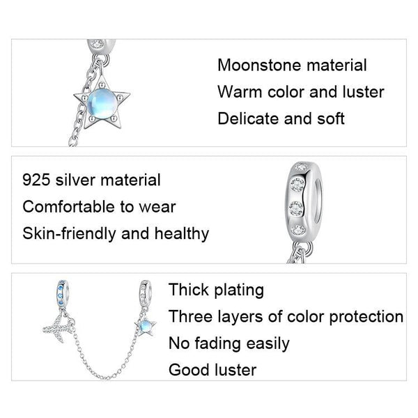 Airplane Aeroplane Star Sterling Silver Safety Chain For Bracelet