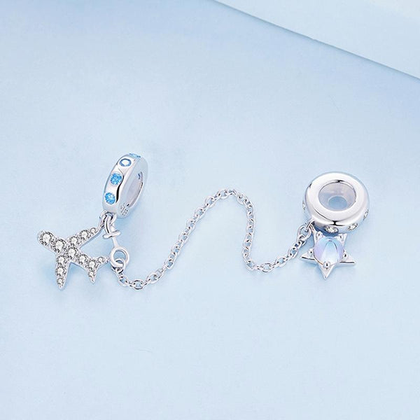 Airplane Aeroplane Star Sterling Silver Safety Chain For Bracelet