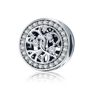Tree Of Life Sterling Silver Zircon CZ Bead Charm Bracelet Necklace Pendant