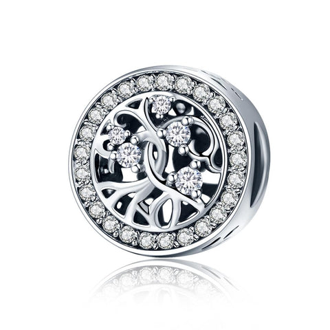 Tree Of Life Sterling Silver Zircon CZ Bead Charm Bracelet Necklace Pendant