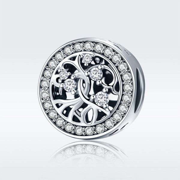 Tree Of Life Sterling Silver Zircon CZ Bead Charm Bracelet Necklace Pendant