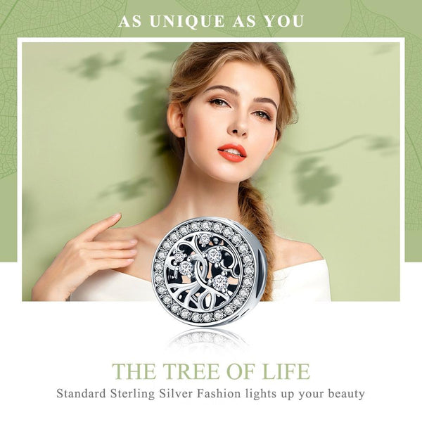 Tree Of Life Sterling Silver Zircon CZ Bead Charm Bracelet Necklace Pendant