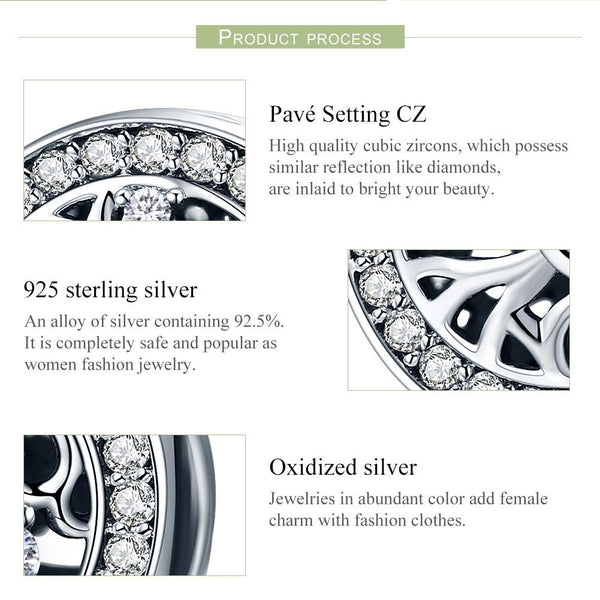 Tree Of Life Sterling Silver Zircon CZ Bead Charm Bracelet Necklace Pendant