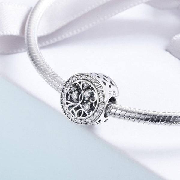Tree Of Life Sterling Silver Zircon CZ Bead Charm Bracelet Necklace Pendant