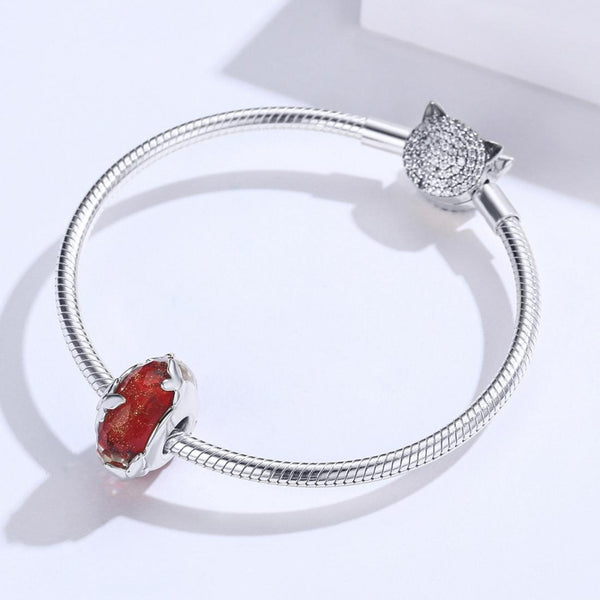 Butterflies Sterling Silver Red Glass Bead Charm Bracelet Necklace