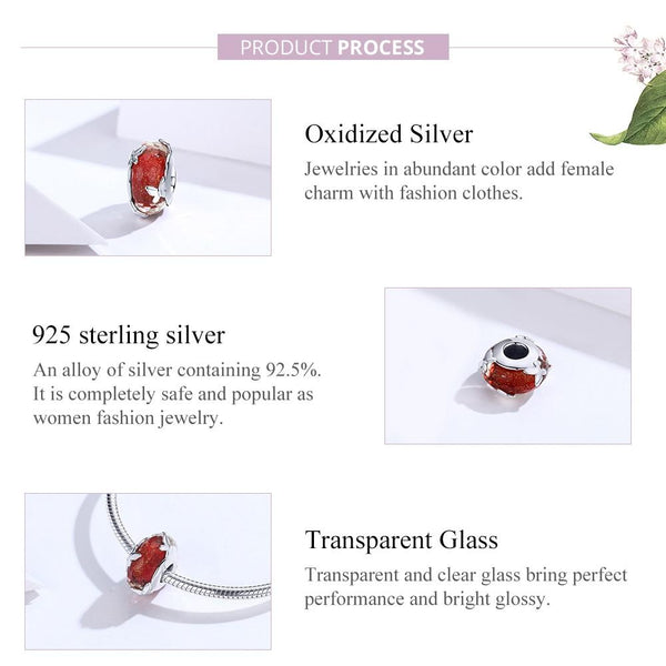 Butterflies Sterling Silver Red Glass Bead Charm Bracelet Necklace