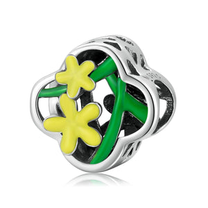 Daffodil Enamel Sterling Silver Bead Charm Bracelet Necklace