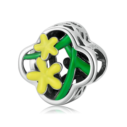Daffodil Enamel Sterling Silver Bead Charm Bracelet Necklace