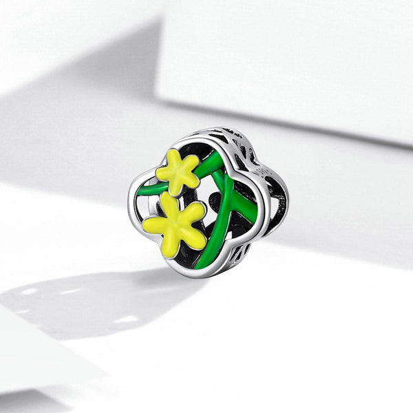 Daffodil Enamel Sterling Silver Bead Charm Bracelet Necklace