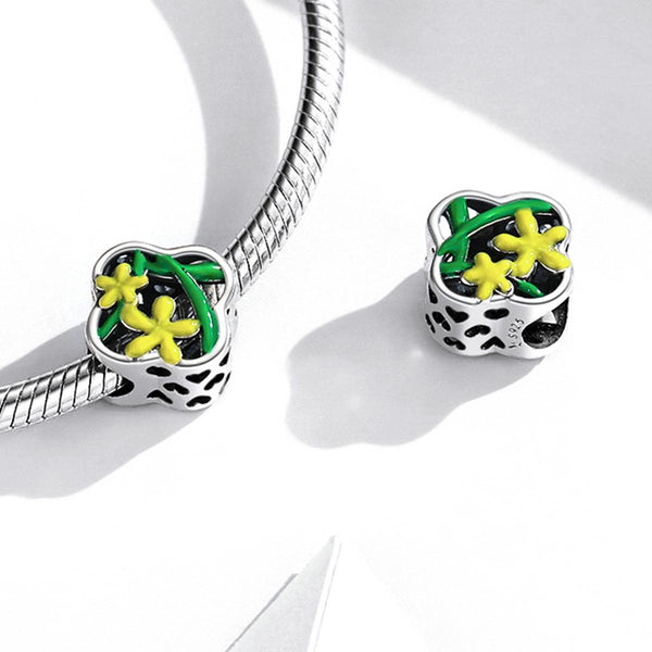 Daffodil Enamel Sterling Silver Bead Charm Bracelet Necklace