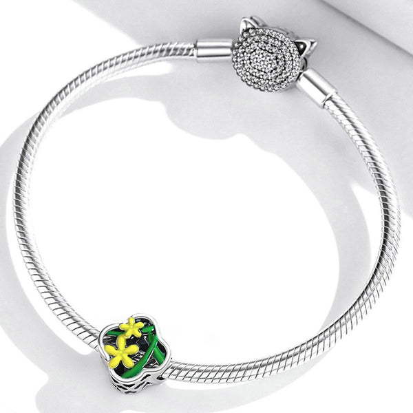 Daffodil Enamel Sterling Silver Bead Charm Bracelet Necklace