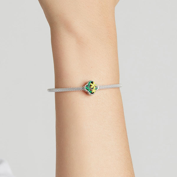 Daffodil Enamel Sterling Silver Bead Charm Bracelet Necklace