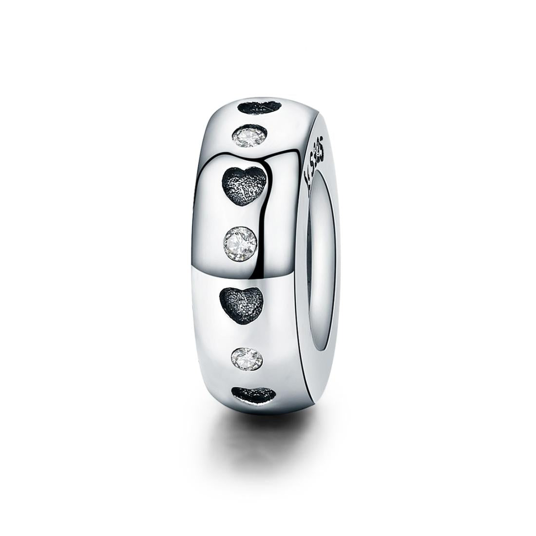 Hearts Sterling Silver Zircon CZ Spacer Bead Charm Pendant Bracelet Necklace