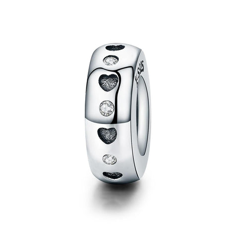 Hearts Sterling Silver Zircon CZ Spacer Bead Charm Pendant Bracelet Necklace