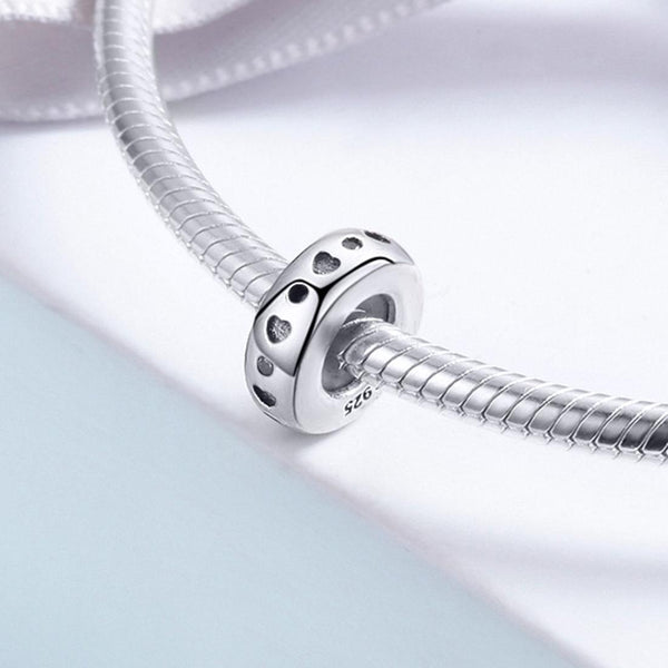 Hearts Sterling Silver Zircon CZ Spacer Bead Charm Pendant Bracelet Necklace