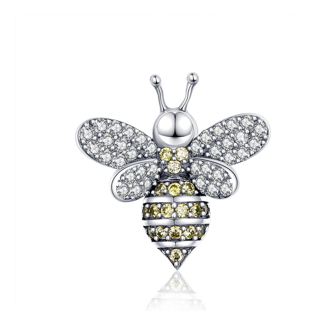 Pave Crystal Bee Sterling Silver Zircon CZ Bead Charm Bracelet Necklace