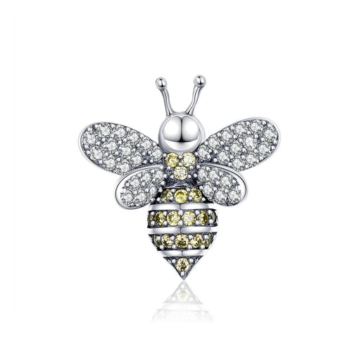 Pave Crystal Bee Sterling Silver Zircon CZ Bead Charm Bracelet Necklace