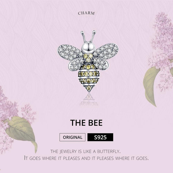 Pave Crystal Bee Sterling Silver Zircon CZ Bead Charm Bracelet Necklace