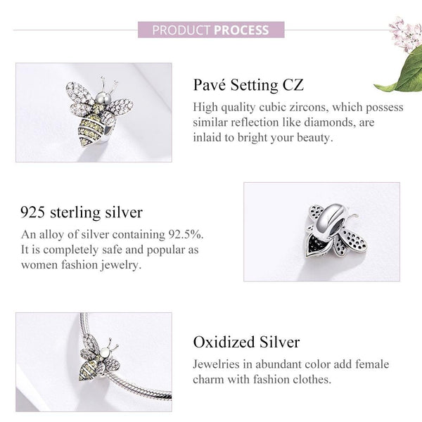 Pave Crystal Bee Sterling Silver Zircon CZ Bead Charm Bracelet Necklace