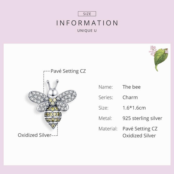 Pave Crystal Bee Sterling Silver Zircon CZ Bead Charm Bracelet Necklace