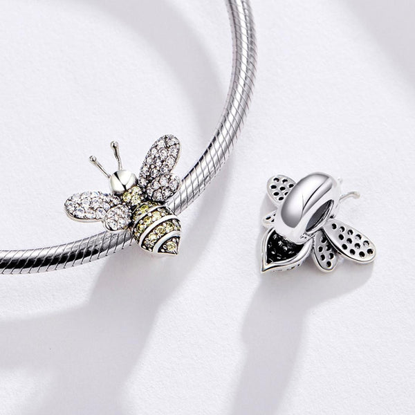 Pave Crystal Bee Sterling Silver Zircon CZ Bead Charm Bracelet Necklace