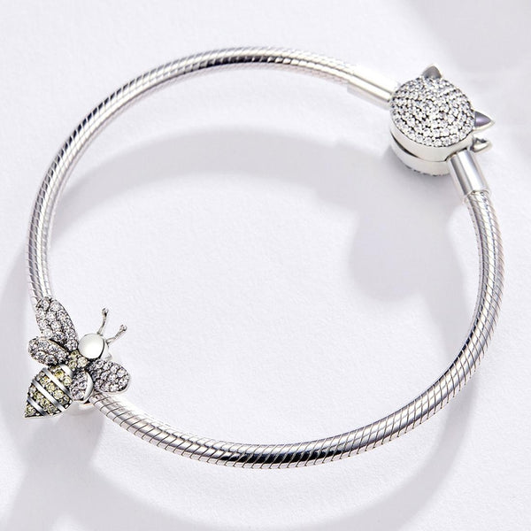Pave Crystal Bee Sterling Silver Zircon CZ Bead Charm Bracelet Necklace