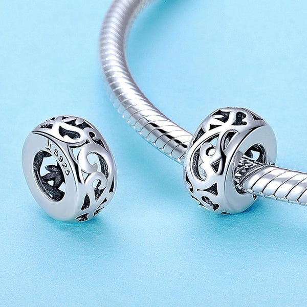 Floral Flower Sterling Silver Spacer Bead Charm Bracelet Necklace