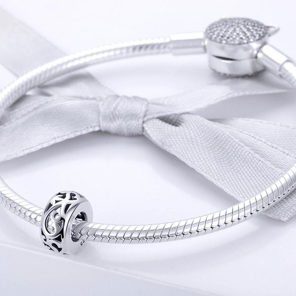 Floral Flower Sterling Silver Spacer Bead Charm Bracelet Necklace