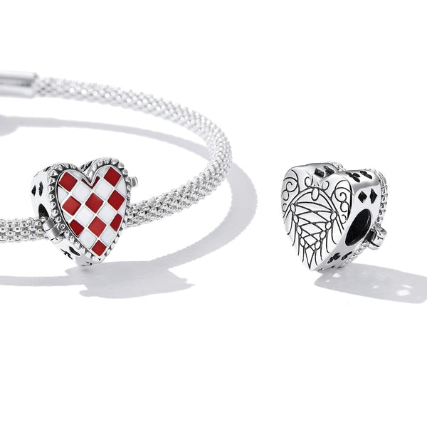 Clock Hear Enamel Sterling Silver Zircon CZ Bead Charm Bracelet Necklace