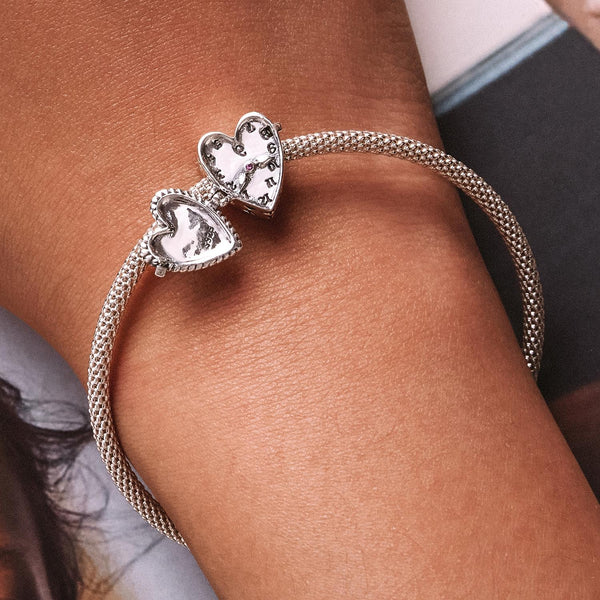 Clock Hear Enamel Sterling Silver Zircon CZ Bead Charm Bracelet Necklace