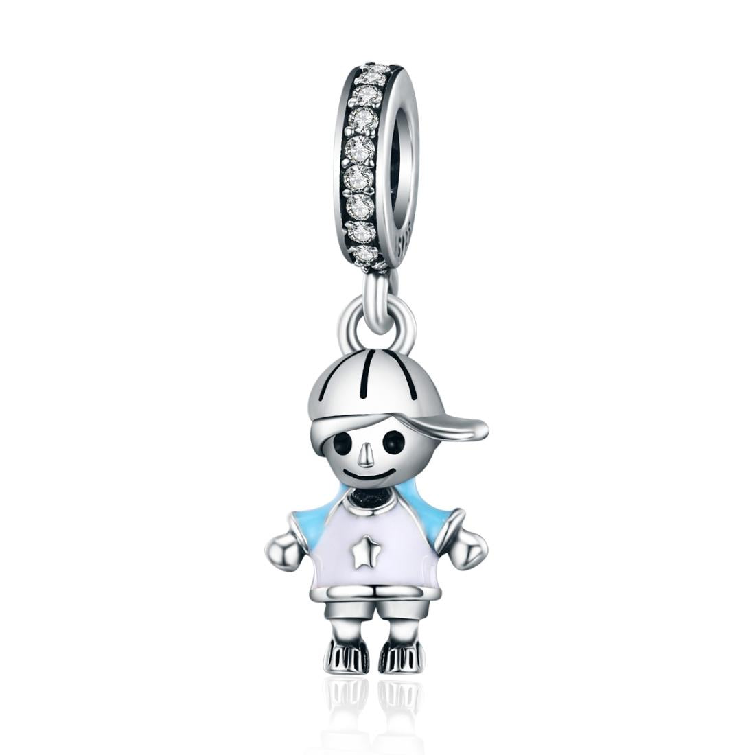 Little Boy Enamel Sterling Silver Bead Charm Pendant Bracelet Necklace