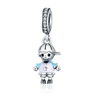 Little Boy Enamel Sterling Silver Bead Charm Pendant Bracelet Necklace