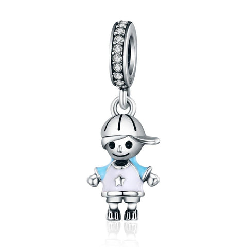 Little Boy Enamel Sterling Silver Bead Charm Pendant Bracelet Necklace