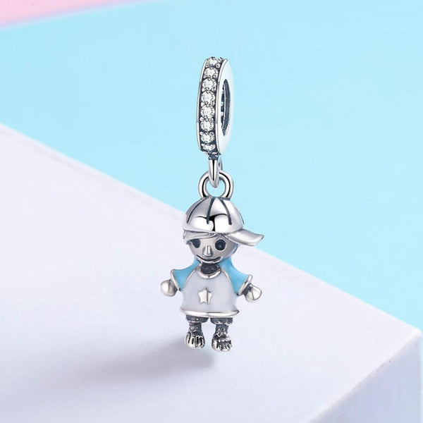 Little Boy Enamel Sterling Silver Bead Charm Pendant Bracelet Necklace