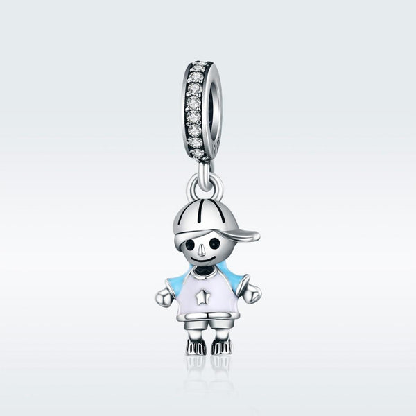 Little Boy Enamel Sterling Silver Bead Charm Pendant Bracelet Necklace