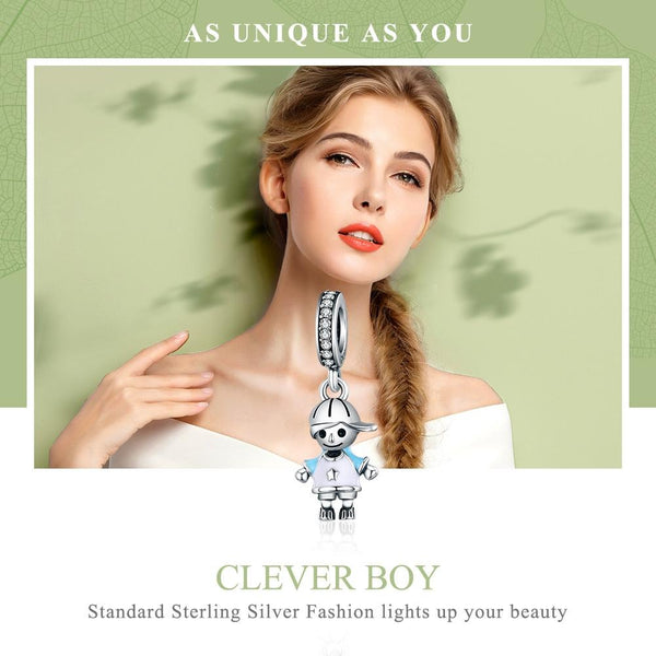 Little Boy Enamel Sterling Silver Bead Charm Pendant Bracelet Necklace