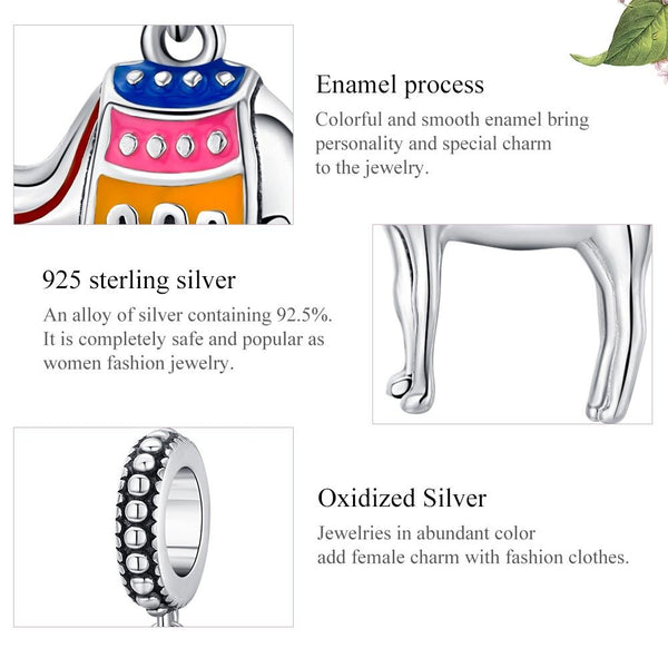 Colourful Camel Enamel Sterling Silver Bead Charm Bracelet Necklace
