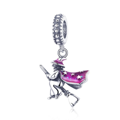 Witch Broomstick Enamel Sterling Silver Bead Charm Bracelet Necklace