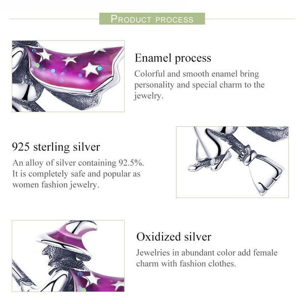Witch Broomstick Enamel Sterling Silver Bead Charm Bracelet Necklace