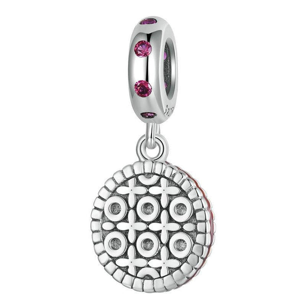 Cookie Biscuit Enamel Sterling Silver CZ Bead Charm Pendant Bracelet Necklace