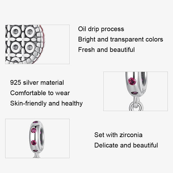 Cookie Biscuit Enamel Sterling Silver CZ Bead Charm Pendant Bracelet Necklace