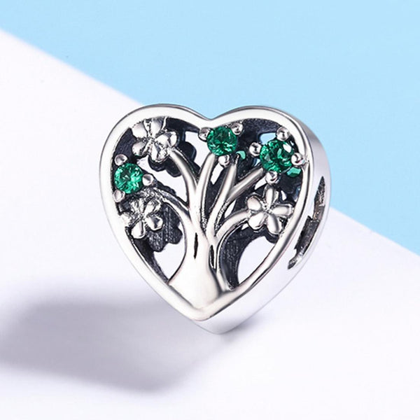 Tree Of Life Sterling Silver Zircon CZ Hollow Bead Charm Bracelet Necklace
